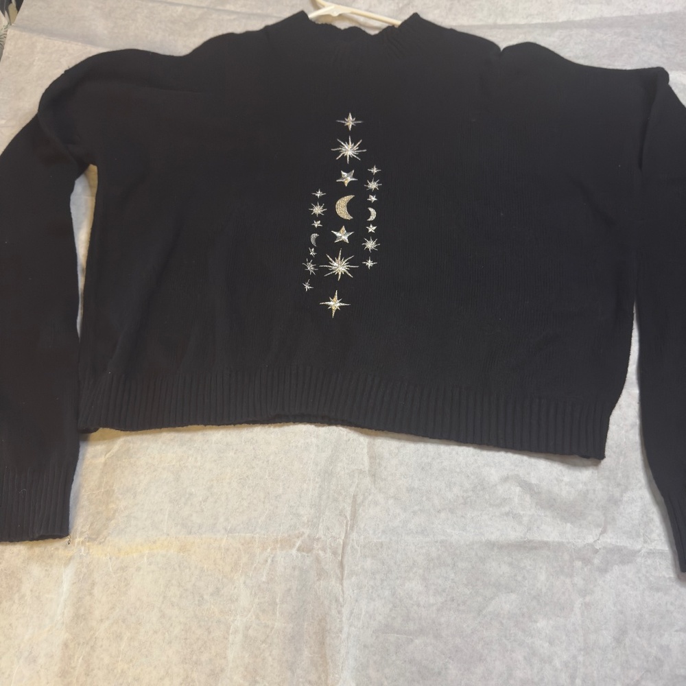 Disturbia Cropped Celestial Goth Witchy Sweater Jumper Size L